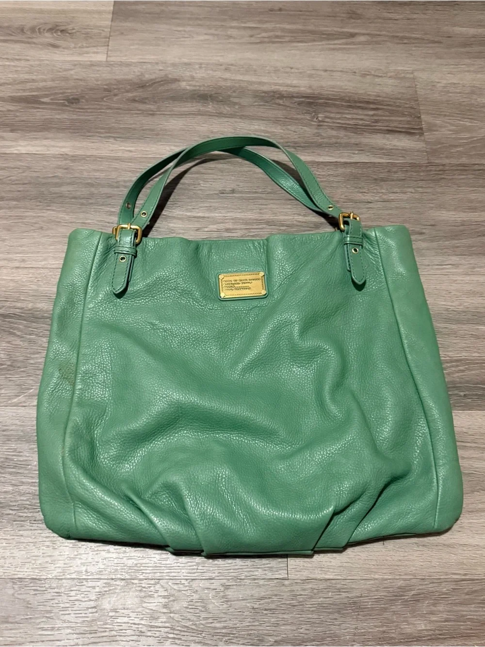 Marc Jacobs Green Pebbled Leather Hobo Tote with Gold Plaque
